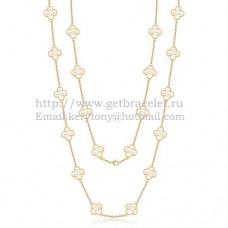 Van Cleef Arpels Alhambra ketting geel goud 20 motieven met witte parelmoer