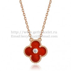 Van Cleef Arpels Alhambra hanger roze goud met Carneool parelmoer ronde diamanten