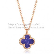 Van Cleef Arpels Sweet Alhambra Hanger Roze Goud Met Lapis Steen Parelmoer 9mm