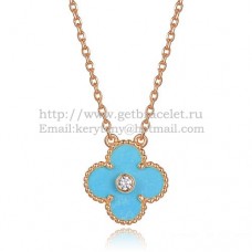 Van Cleef Arpels Alhambra hanger roze goud met turquoise parelmoer ronde diamanten