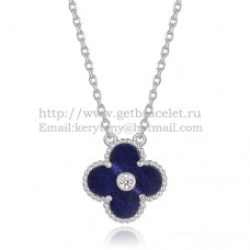 Van Cleef Arpels Alhambra hanger wit goud met lapis steen parelmoer ronde diamanten