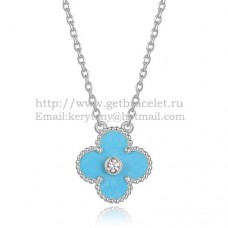 Van Cleef Arpels Alhambra hanger wit goud met turquoise parelmoer ronde diamanten