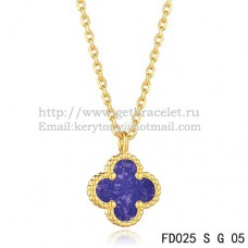 Van Cleef Arpels Sweet Alhambra Hanger Geel Goud Met Lapis Steen Parelmoer 9mm