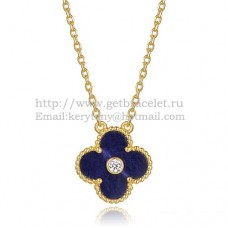 Van Cleef Arpels Alhambra hanger geel goud met lapis steen parelmoer ronde diamanten